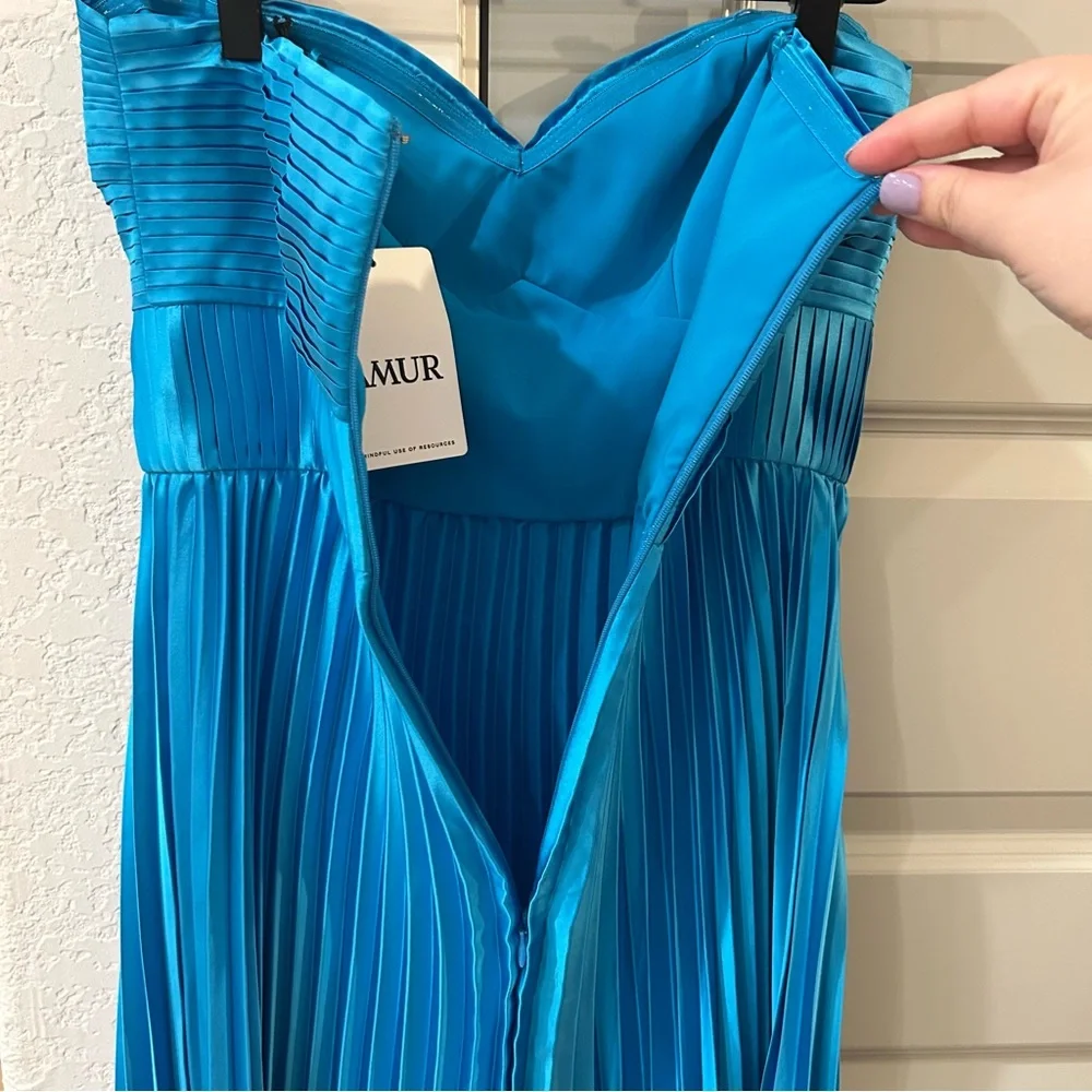 NWT Amur Stef Pleated Maxi Gown Dress Adonis Blue Revolve - Picture 6 of 6